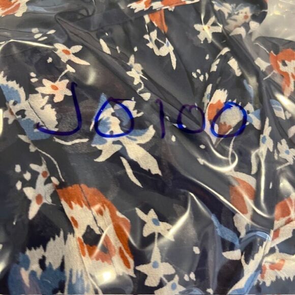 Joie Silk Floral Sheer Blouse Navy Blue Rust Button Front Wide Neck Oversized XS - Picture 10 of 10
